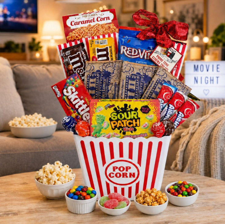 Movie night gift basket